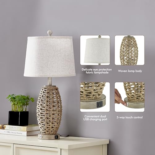 27” Natural Rattan Table Lamps Set of 2