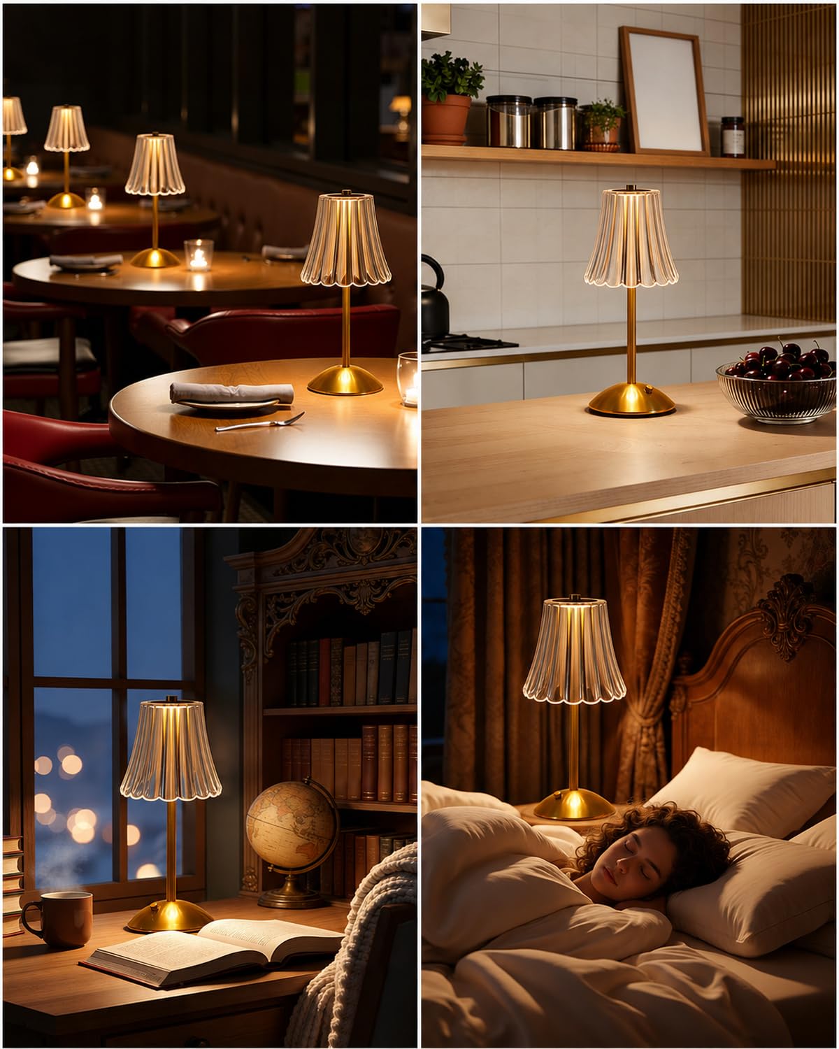4 Pack Rechargeable Cordless Table Lamp (Gold-Flower)