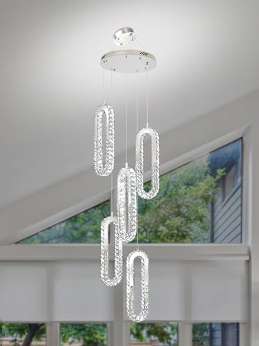 Modern Chandelier 5 Rings Silver Chandelier Lighting Fixture High Ceiling Chandelier Suitable for Living Room Staircase Villa (Silver / 5 Rings)