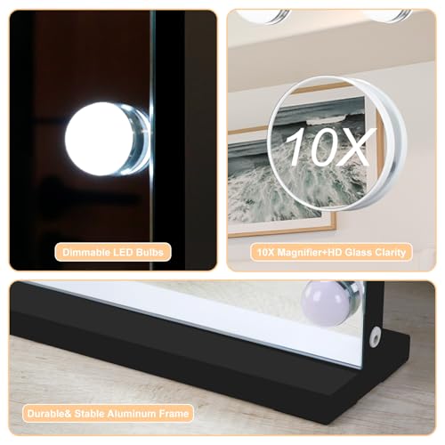 Vanity Mirror with Lights (Black / 32"L x 24"W)