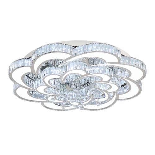 Dia 32'' Modern K9 Crystal Chandelier Flush Mount Ceiling Light Fixture Dimmable LED Chandelier for Living Room Dinning Room Bedroom (Silver / Dia 32'')
