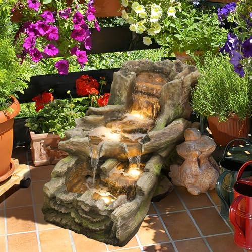 34" L Realistic Tree Trunk Outdoor Water Fountain with 3 Tiers (45.1H / Brown Red)