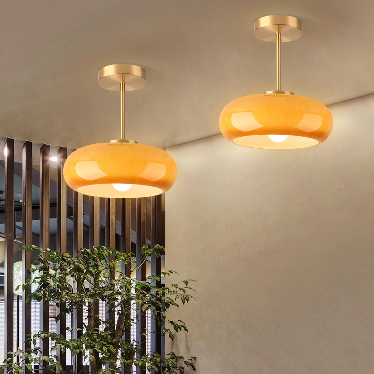 Brass Modern Hallway Ceiling Light (Orange)