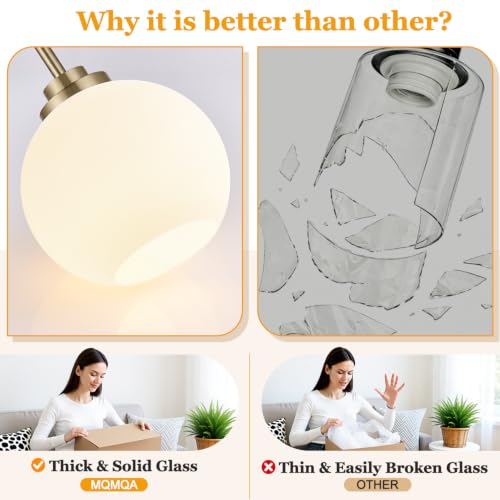 2 Pack Gold Globe Pendant Lights (Brass + Milky White Glass 2 Pack)