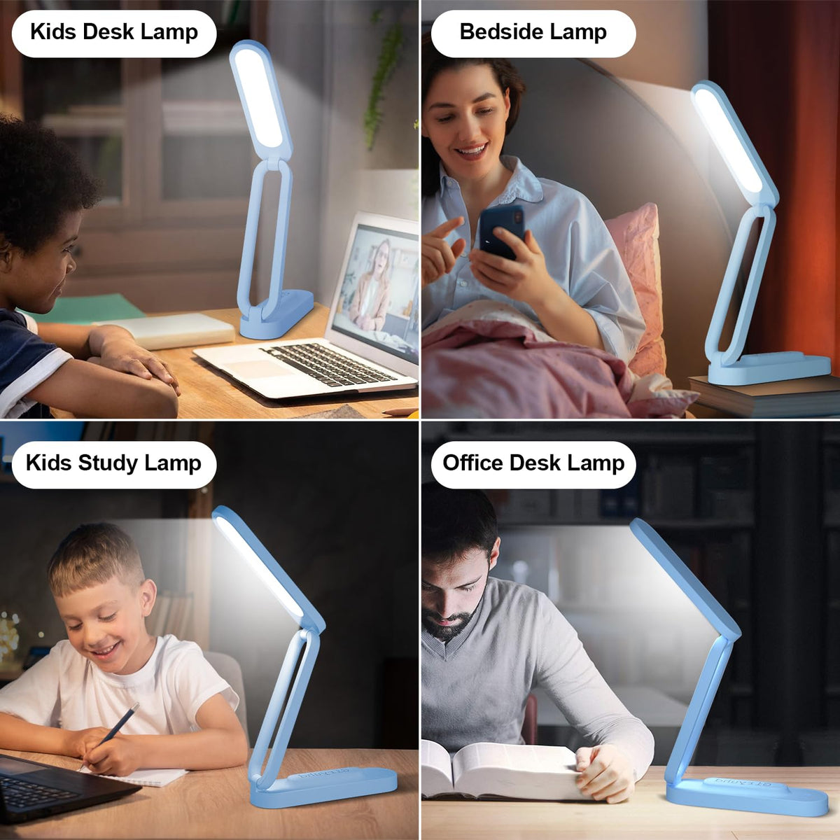 LED Desk Lamp for Office Home & Battery Operated Lamp Rechargeable Lamp Foldable & Portable Light (Blue (1-Pack))