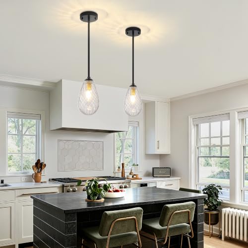 Black Gold Twisted Glass Pendant Lights Kitchen Island Modern (2-Pack Black Gold)