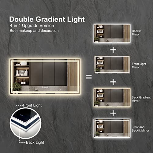 LED Bathroom Mirror with Lights (Front and Backlit / 72"L x 36"W)