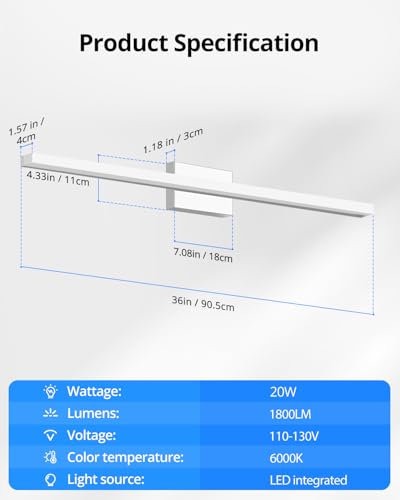 Modern Vanity Lights for Bathroom Over Mirror (6000K / 36inch)