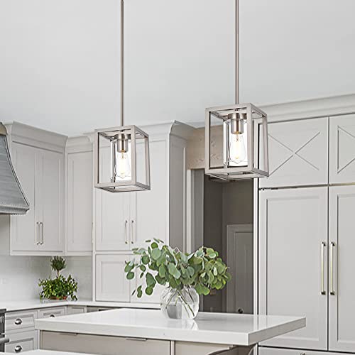 One Light Chandeliers Fixture Brushed Nickel Modern Pendant Kitchen Lighting with Clear Glass Shade Dining Room Lighting Fixtures Hanging Contemporary Lamp Semi Flush Mount Ceiling Lights (Brushed Nickel / 1 Light)