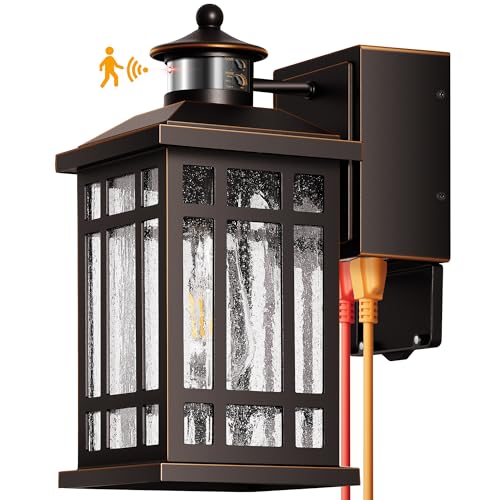 Outdoor Wall Light Fixtures with GFCI Outlet (ORB(Gold Trim) / Motion Sensor 1-Pack)