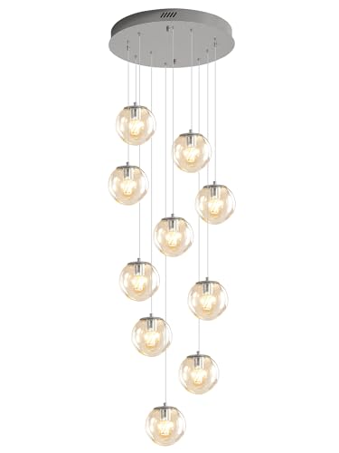 Silver LED Staircase Chandelier 10 (Silver-Clear / Globe 10-Light)