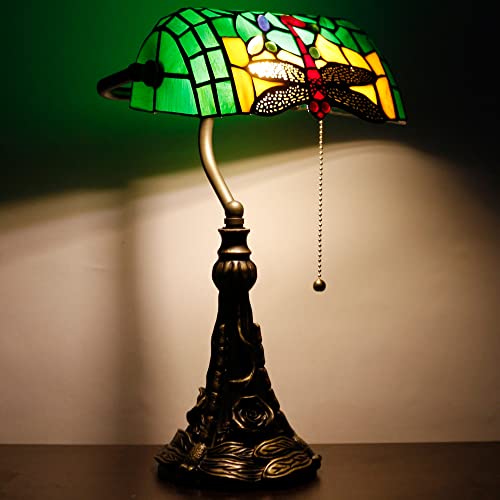 Tiffany Banker Style Lamp Small Stained Glass Table Lamp 10.6X15.7 Inch