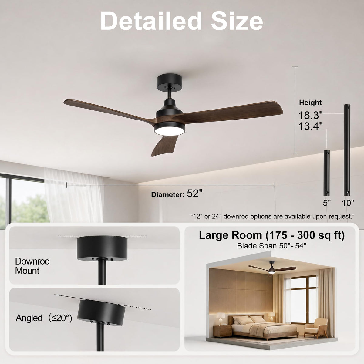 52 Inch Ceiling Fan with Lights (black & walnut / 52 Inch)