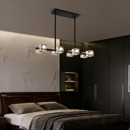 Linear Crystal Living Room Chandelier (8 lights Black)