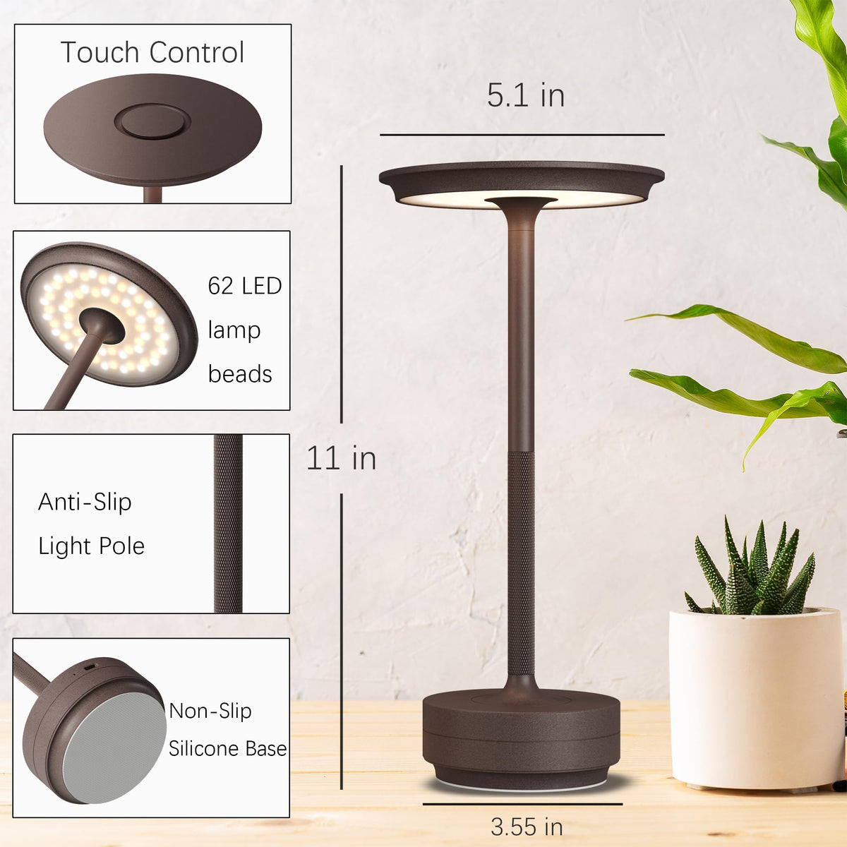 1 Pack Cordless Table Lamps Rechargeable (Rust / 1 Pack)