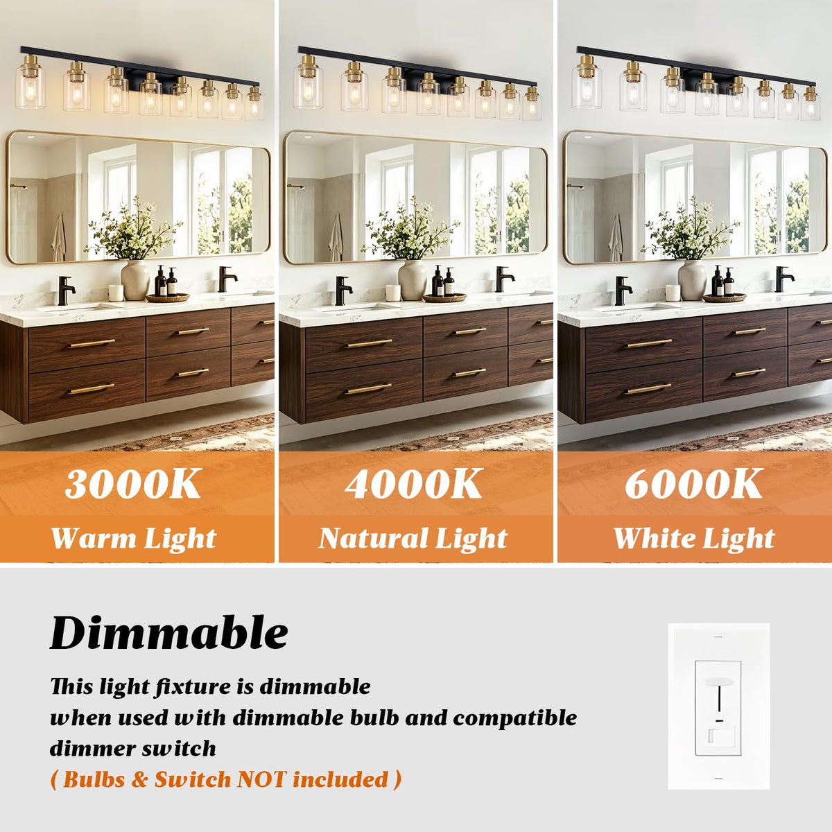 8 Light Bathroom Light Fixture Black and Gold Vanity Lights (Black & Gold / 8-light)