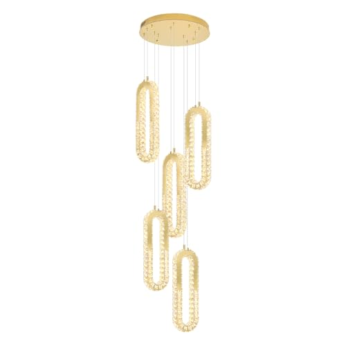 Modern LED Chandelier 5 Ring Gold LED Pendant Light Adjustable Height Hanging Chandelier for Staircase Foyer (Gold / 5 Rings (New))