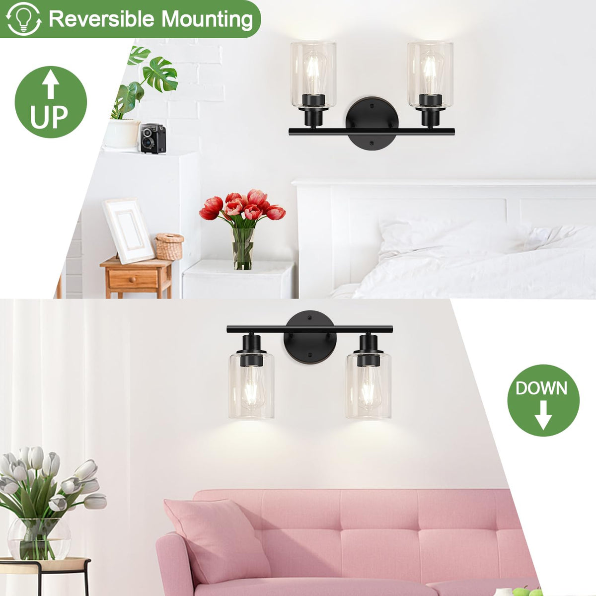 2 Light Bathroom Light Fixtures (Matte Black / 2-light)