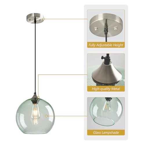 Light Green Seeded Glass Pendant Lights Kitchen Island 1 Pack (Light Green / L - 9.84 in)