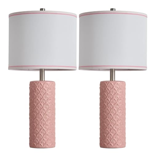 27" Farmhouse Table Lamp Set of 2 for Living Room Bedroom (Pink / 27")