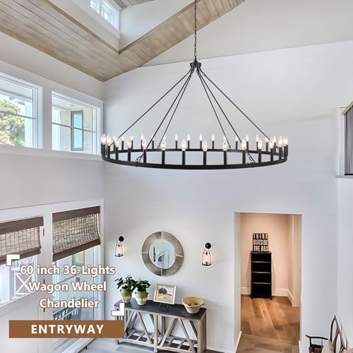 Black Extra Large Wagon Wheel Chandelier (Black-36 lights)