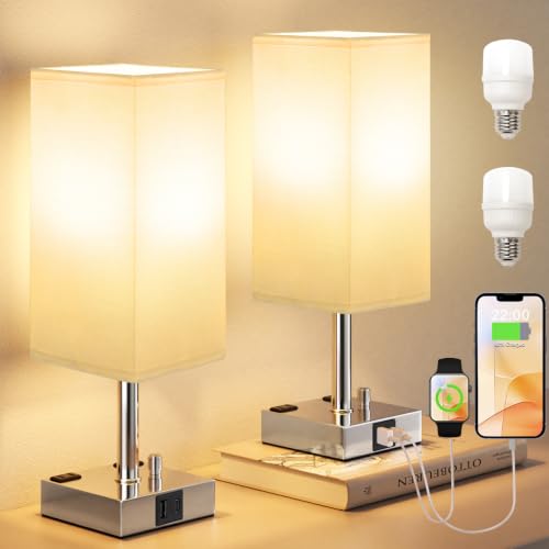 Fully Dimmable Set of 2 Nightstand Lamps