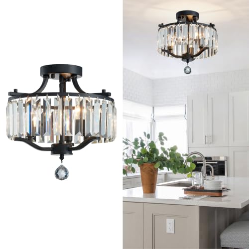Crystal Black Chandeliers Modern Farmhouse Small Chandelier 12.2 Inch 3 (055-Black)