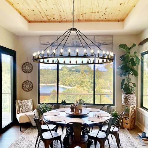 Black Wagon Wheel Chandelier 60 (Black-60"-36 Lights)