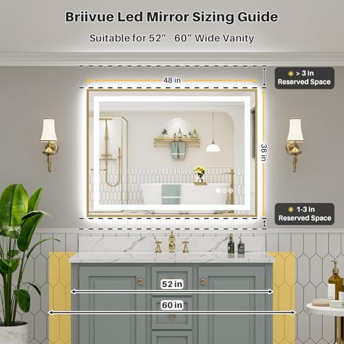 48x36 Inch LED Bathroom Mirror with Gold Frame (Backlit+front Lit With Gold Frame / 48"L x 36"W)