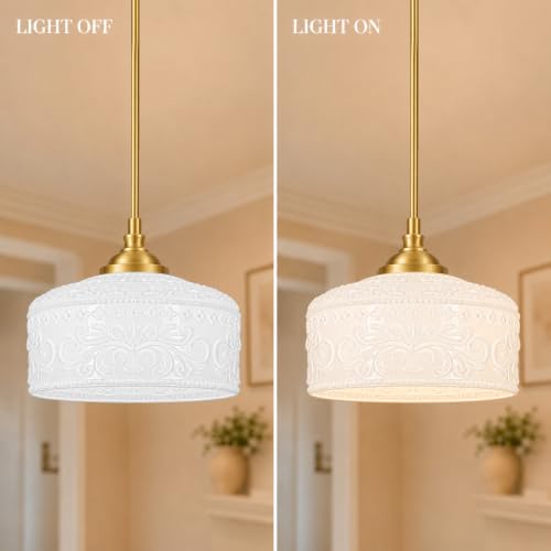 Gold Kitchen Pendant Lighting Over Sink Vintage Glass Pendant Light (Gold+White Patterned Glass / 9.45in)