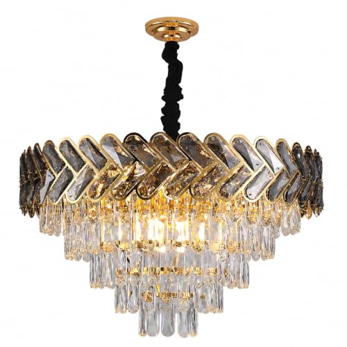 Modern Crystal Chandeliers 24in Round Top K9 Crystals Chandelier Adjustable Ceiling Light Fixture 5