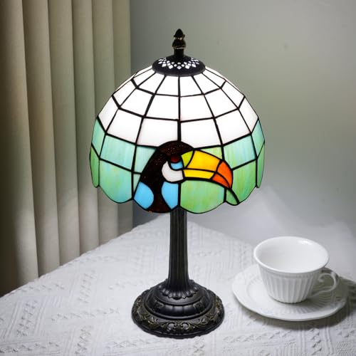 Small Tiffany Lamp Toucan Bird Stained Glass Lamp Classical Art Bedside Reading Lamps Vintage Dining Room Living Room Bedroom Office Desk Nightstand Black Tiffany Style Table Lamp Tropical Home Decor (Bird Lamp)
