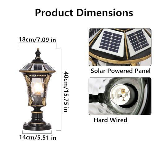 Outdoor Post Caps Light with Solar Powered 17.71" Solar LED Column Caps Lamps Rustic Bronze Fence Pillar Lamps IP65 Waterproof Deck Post Bollard Lighting Lawn Landscape Lawn Garage Yard Path Lamps