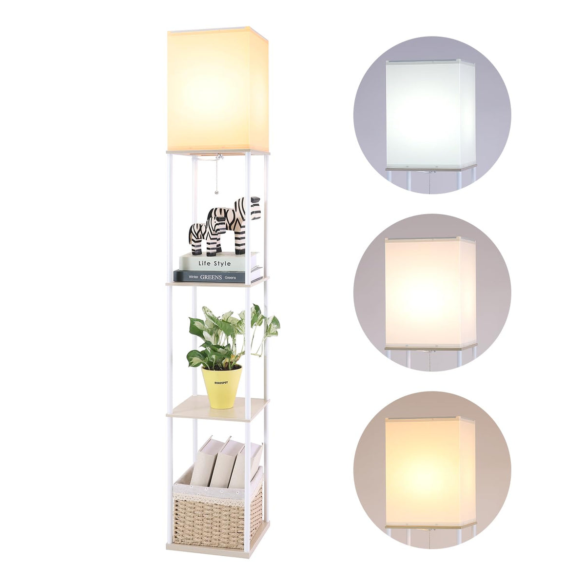 Floor Lamp with Shelves (Beige+White-1 Pack)