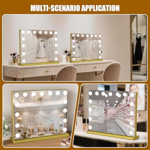 Vanity Mirror with Lights (Gold / 23"L x 18"W)