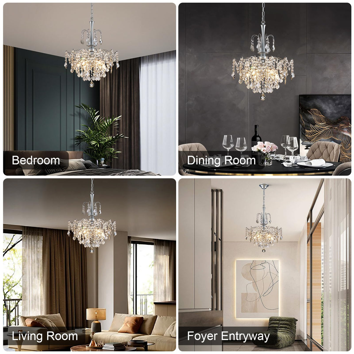 Modern Crystal Chandelier (Silver / H 23.6" x W 17.7")