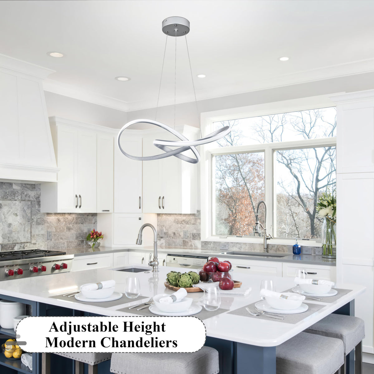 Modern LED Pendant Light Fixture Contemporary Ring Chandelier Nickel with 3000K (Nickel / 20 Inch)