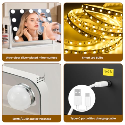 Vanity Mirror with Lights (White / 17"L x 12"W)