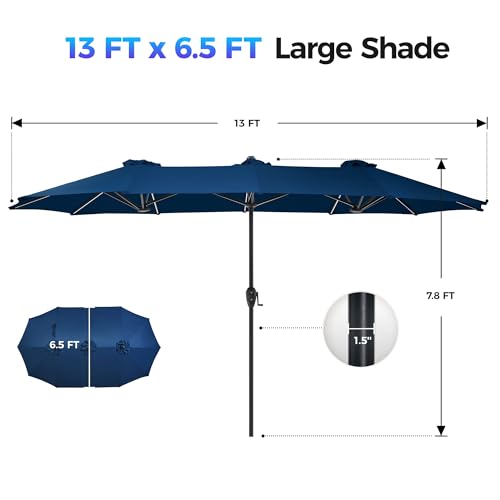 13ft Outdoor Patio Umbrella with Solar Lights (Navy Blue)