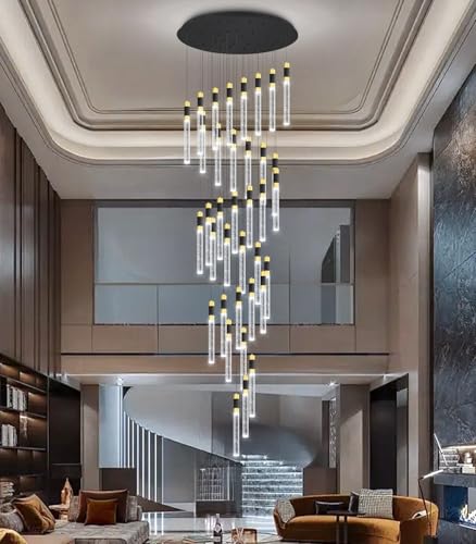 36 Lights Modern Chandelier LED Light Fixtures Adjustable High Ceiling Long Light Chandelier for Hallway Foyer Dimmable Lights with Remote Living Dining Ceiling Pendant Lighting (36 lights Cylindrical)