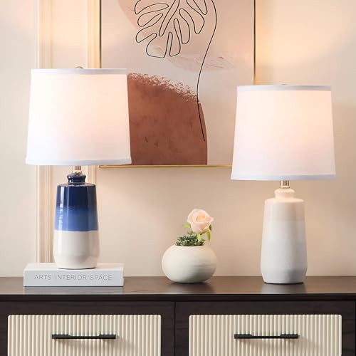 20.5" Ceramic Blue Lamps for Nightstand Set of 2 (Navy Blue-S)