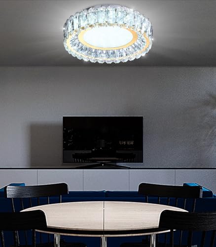 15.7 Inch Mini Dimmable Crystal Chandelier Modern LED Flush Mount Ceiling Light Fixtures for Bedroom Hallway Staircase Living Room Bedroom Foyer Kitchen Island Gold (15.7" Gold)