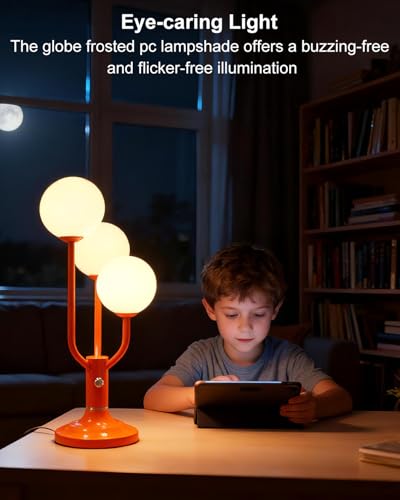 Vintage Orange Table Lamp Dimmable Globe Lamp G9 3 Bulbs Included (02-Orange-Globe-3U)