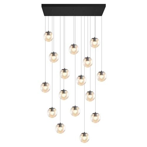 Black Rectangular Chandelier Globe Chandelier for Dining Room Large Chandeliers for High Ceiling 16 (Black-Clear / Rectangle 16-Light)