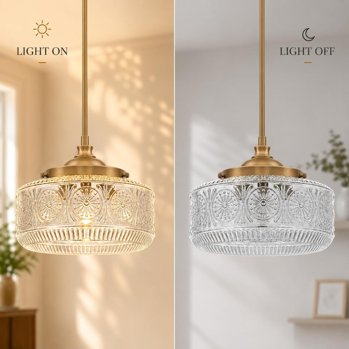 3 Light Vintage Pendant Lights for Island Adjustable Ceiling Hanging Light (Gold+Clear Glass / 11.8in)