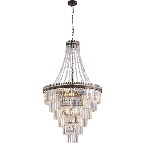 French Empire Vintage Crystal Staircase Chandelier (D28"H48"- Antique Bronze)