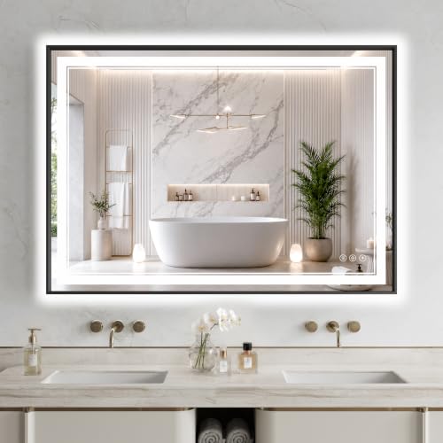 36"x48" LED Bathroom Mirror with Lights (Black / 48"L x 36"W)