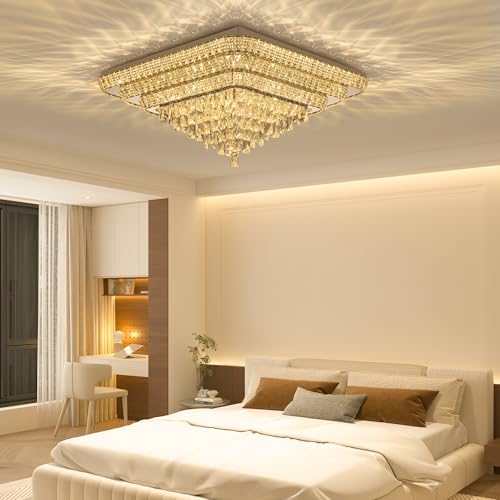 Crystal Chandeliers Modern Led Ceiling Light Flush Mount Fixture (Gold / 43 inches)