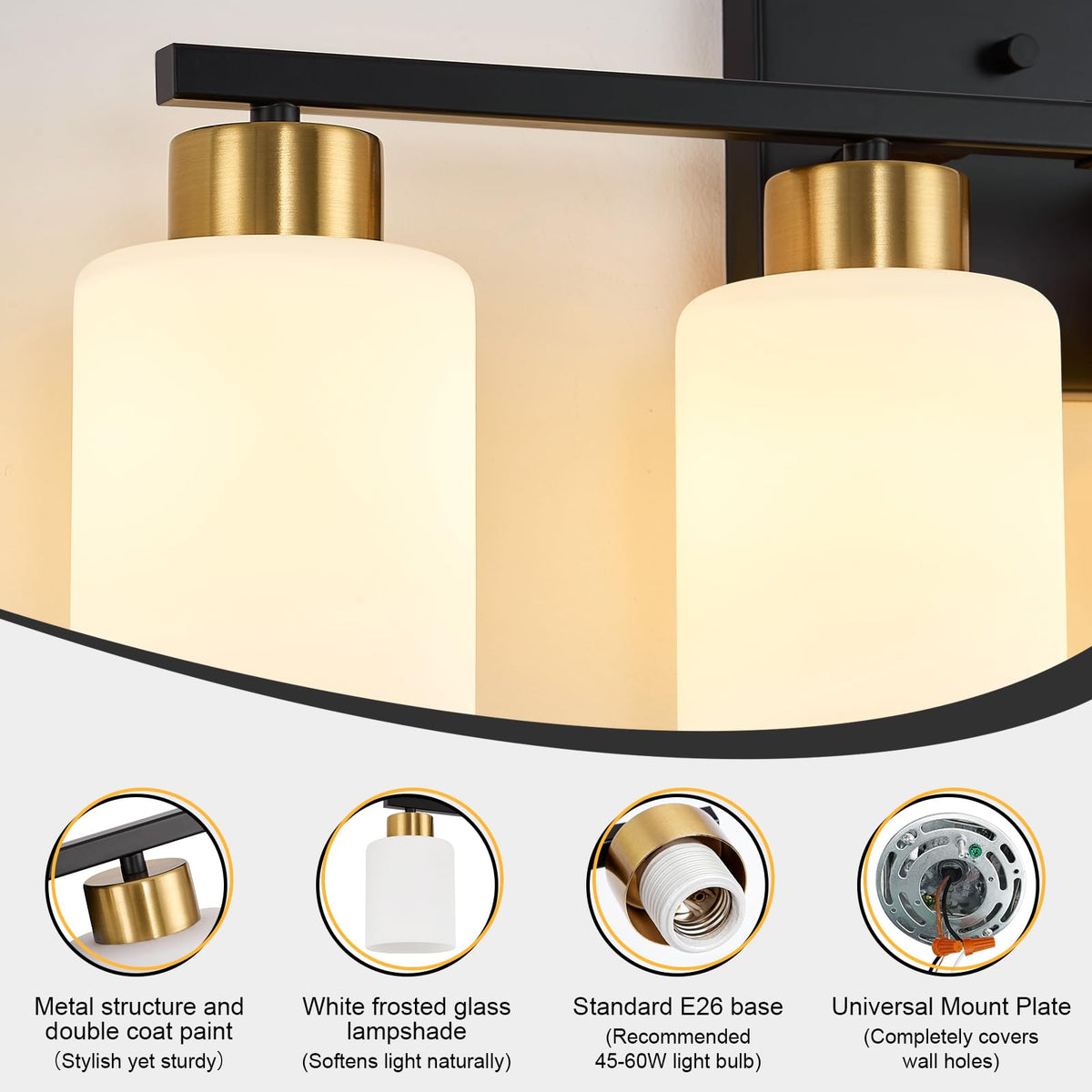 Black and Gold Bathroom Light Fixtures Vanity Lights Over Mirror (Black and Gold / 24.02 inch)