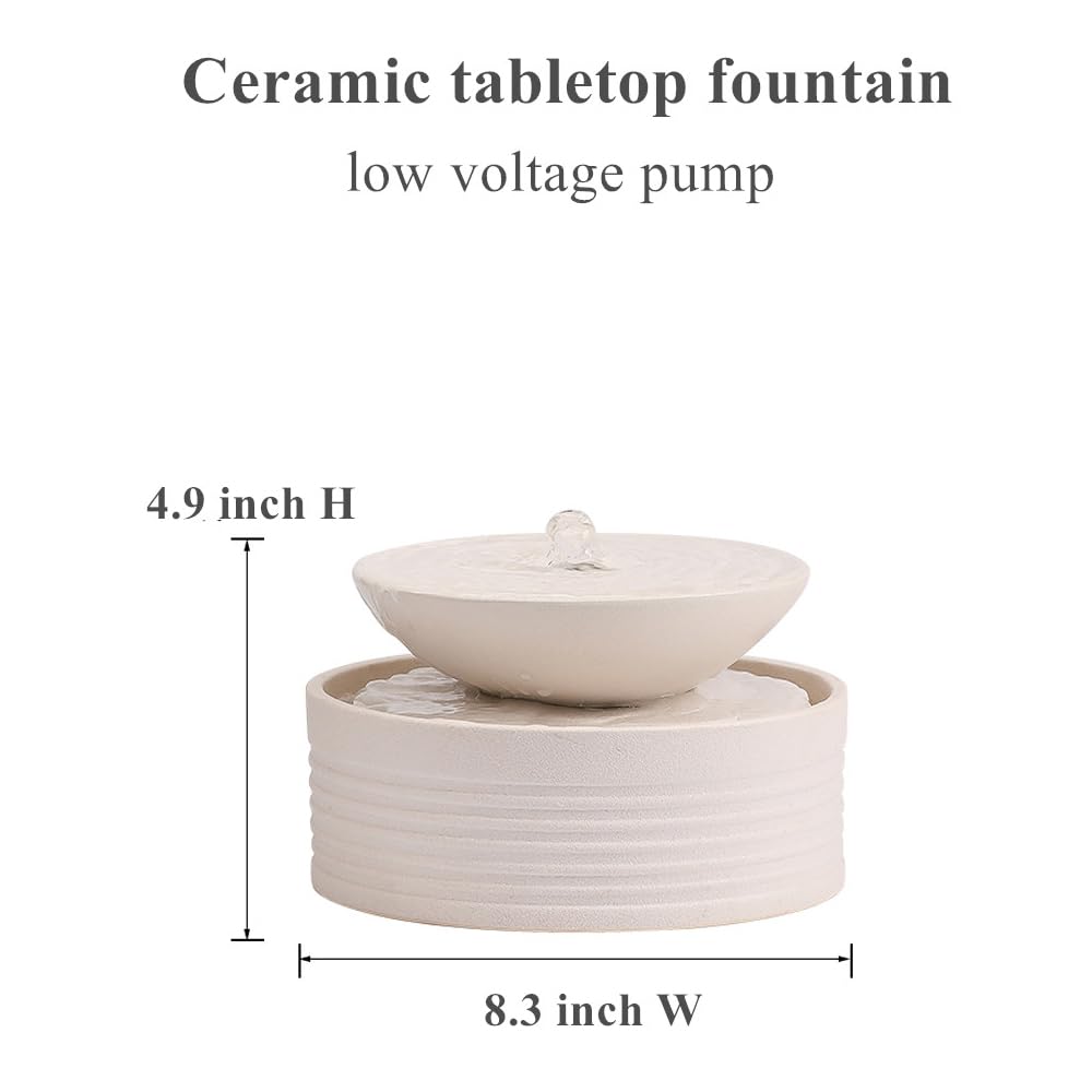 Outdoor and Indoor Ceramic Tabletop Desktop Fountain Water Feature Home and Office Decoration (White A192)